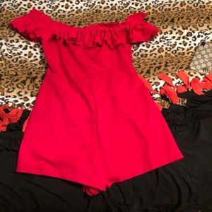 Red ruffle romper urban outfitters